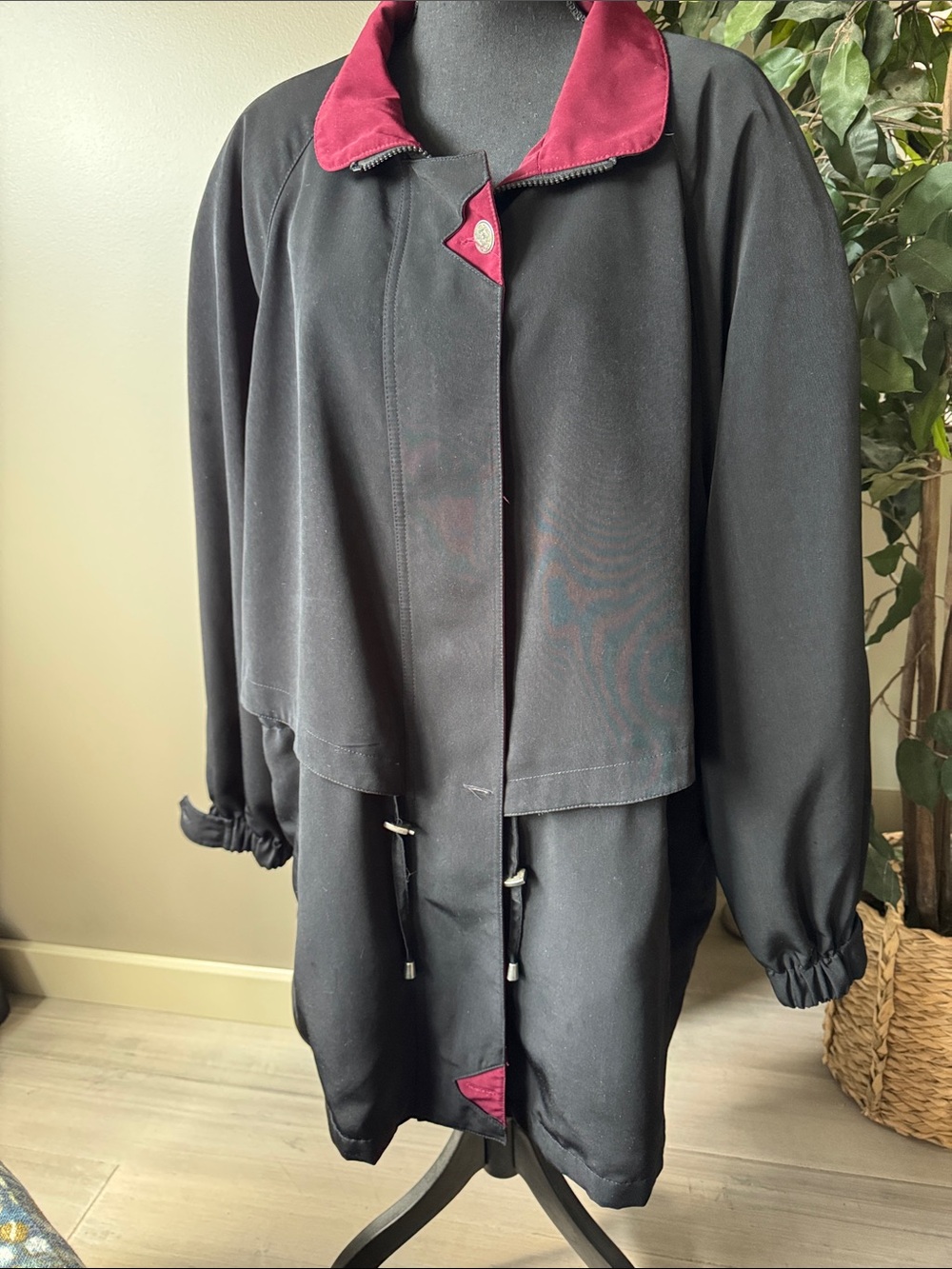 Black Jacket with Burgundy Trim - Women's Coat